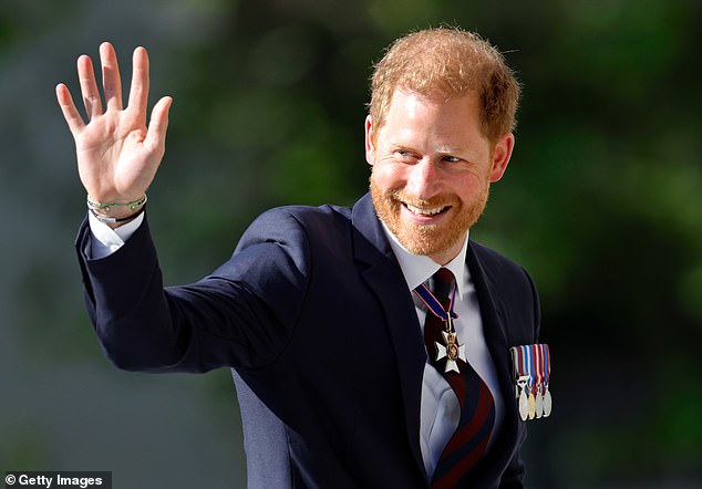 Prince Harry, pictured last month wearing a Royal Household Division regimental tie and medals including his Knight Commander of the Royal Victorian Order cross, will receive a commemorative award at the ESPY Awards.