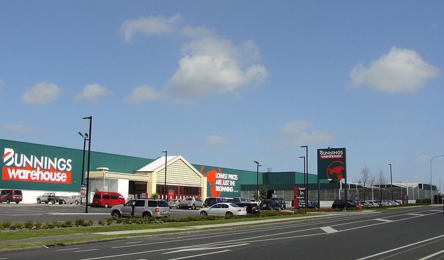 The dramatic incident occurred outside the hardware store in Takanini (pictured), about 30 kilometres south of Auckland, at the weekend.