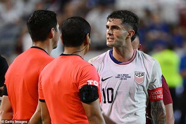 Pulisic appeared furious as he spoke to the three referees at the end of the game in Kansas City.