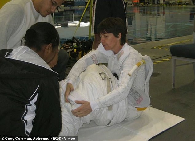 The process of putting on the suit takes about an hour and can only be accomplished with the help of a team of suit technicians, NASA's equivalent of Broadway costumers.