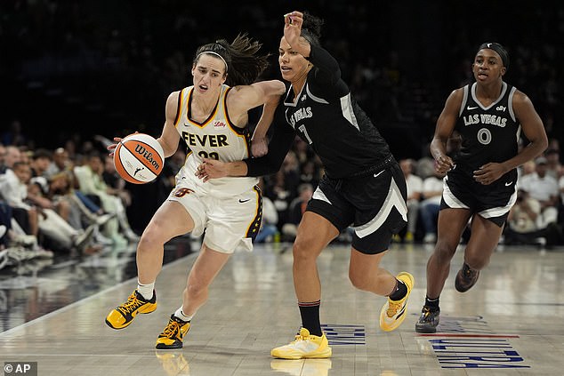 In her first game, Clark was held back by Las Vegas' defense and limited to just eight points.