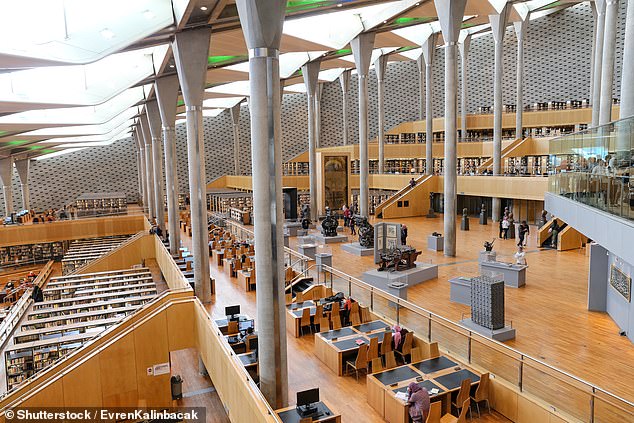 The impressive library of Alexandria, the Bibliotheca Alexandrina, has space for eight million books