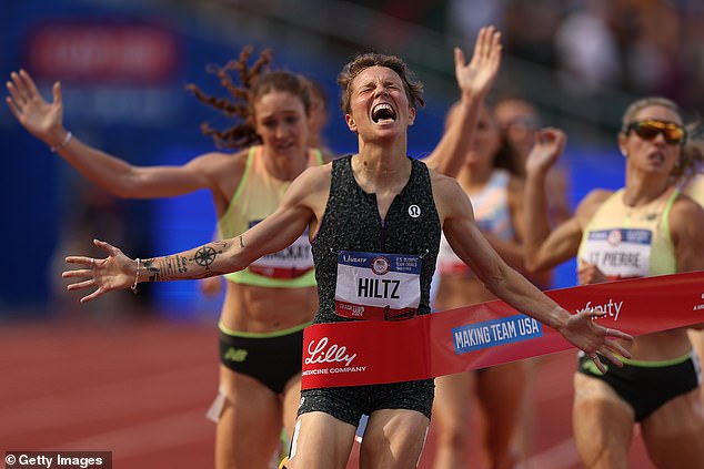 Hiltz set the competition record with his run of 3 minutes, 55.53 seconds at the Olympic trials.