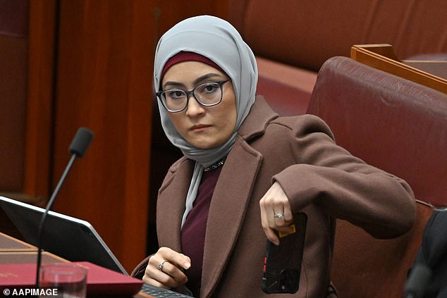 Tense: Senator Fatima Payman is seen during the Senate Question Time on Monday