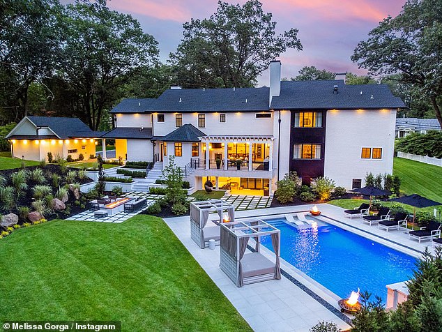 Great look: Melissa Gorga showed off her new pool at her Franklin Lakes, New Jersey mansion, which she built from scratch with husband Joe Gorga