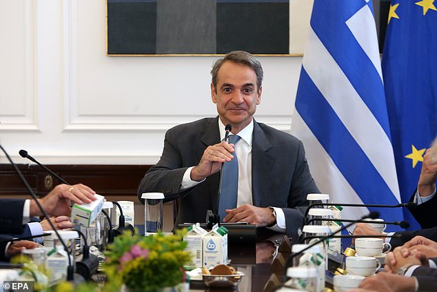 Greek Prime Minister Kyriakos Mitsotakis attends a cabinet meeting at Maximos Palace in Athens, Greece, June 15, 2024