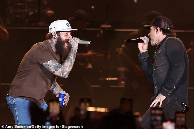 On a more positive note, Wallen and Post Malone (left, pictured April 28) are celebrating their duet I Had Some Help spending its sixth week at No. 1 on the Billboard Hot 100 songs chart, making it the longest-running No. 1 hit of 2024.