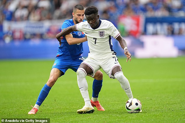 Bukayo Saka (right) played at left-back against Slovakia, but would prefer to play further forward.