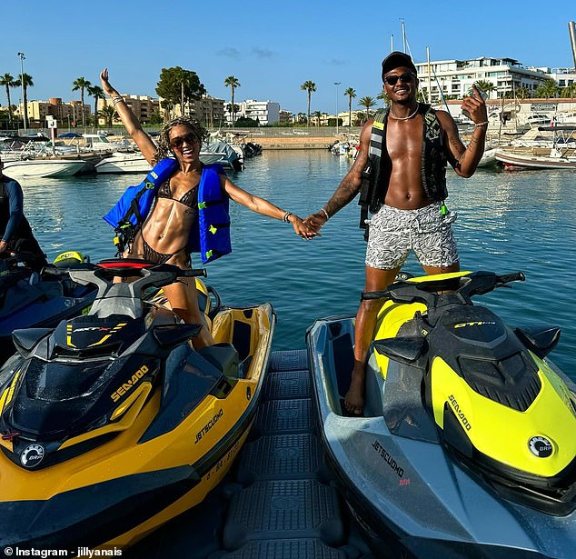 The loving couple headed to the calm waters of Ibiza to go jet skiing.