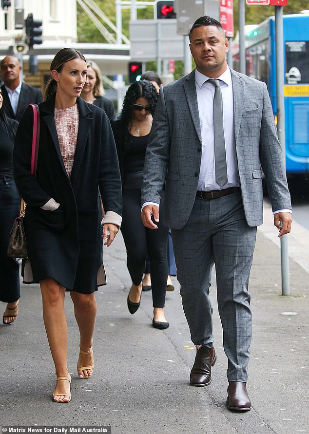 Hayne (above, with wife Amellia) faced three rape trials and 23 months in jail until he was released last month when his most recent convictions were quashed.