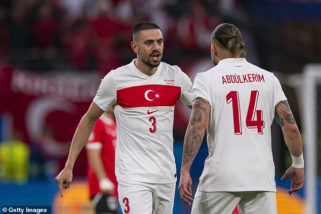 The gesture allegedly made by Demiral (left) is banned in France and Austria