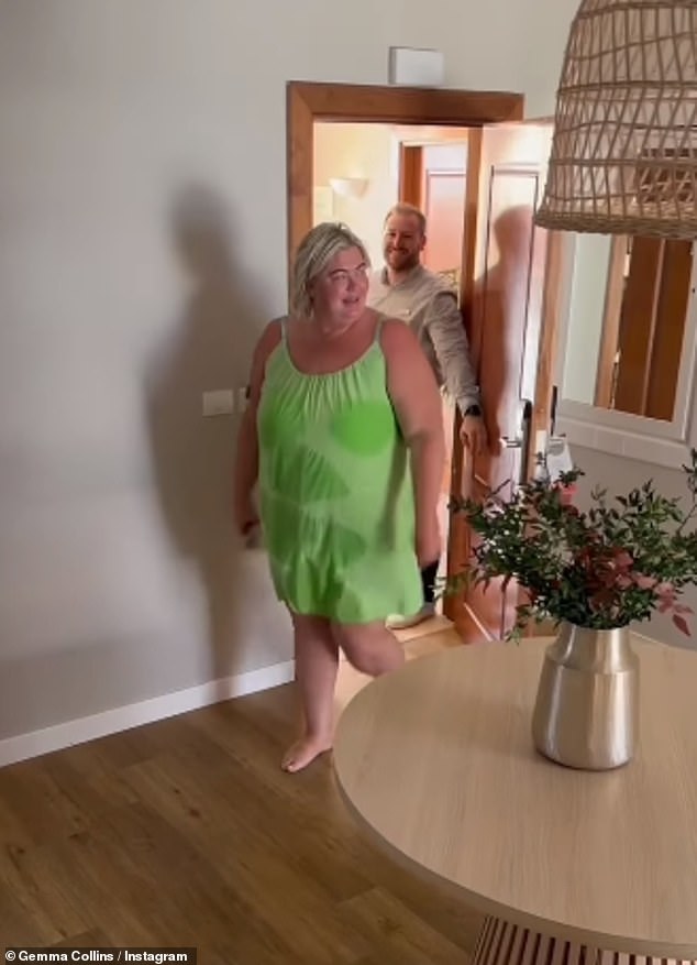 Dressed in a lime green beach dress, Gemma looked completely awestruck as hotel staff revealed where she would be resting her head for the night.