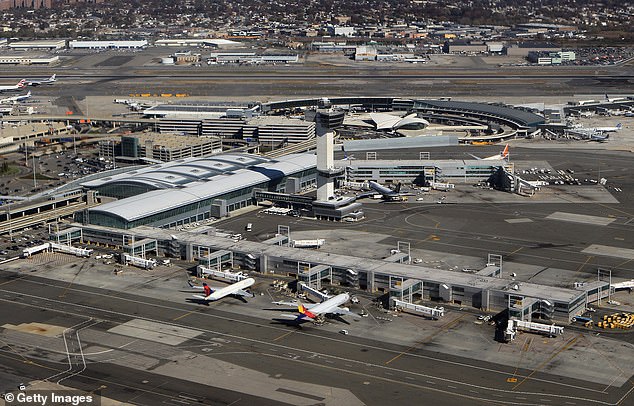 The flight landed safely at JFK around 4 a.m. Wednesday, where passengers and crew were greeted by medics (JFK airport file photo)