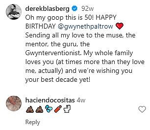 In June, someone hinted at the scandal in an Instagram post by Derek that featured Gwyneth, 51.