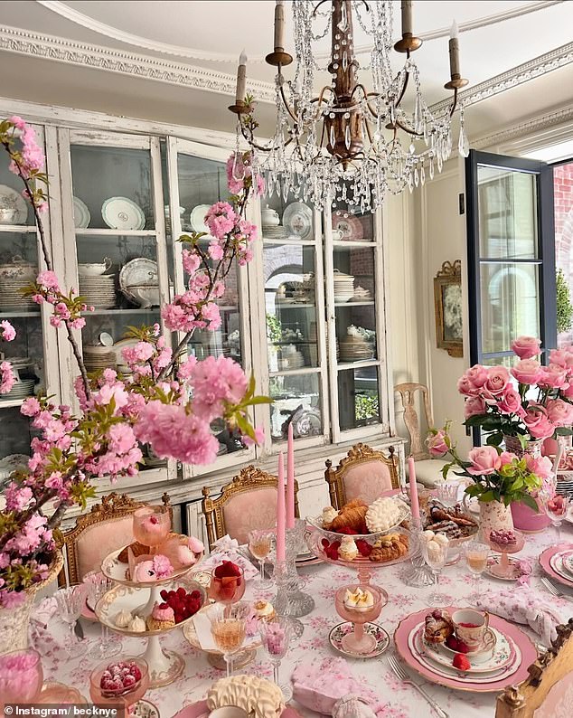 Rebecca is clearly a fan of the color pink and loves to show off her dining room decor on Instagram.