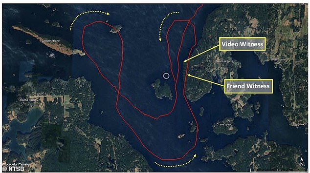 This image from an NTSB investigation shows where a witness with a camera and a friend of Anders saw him crash.