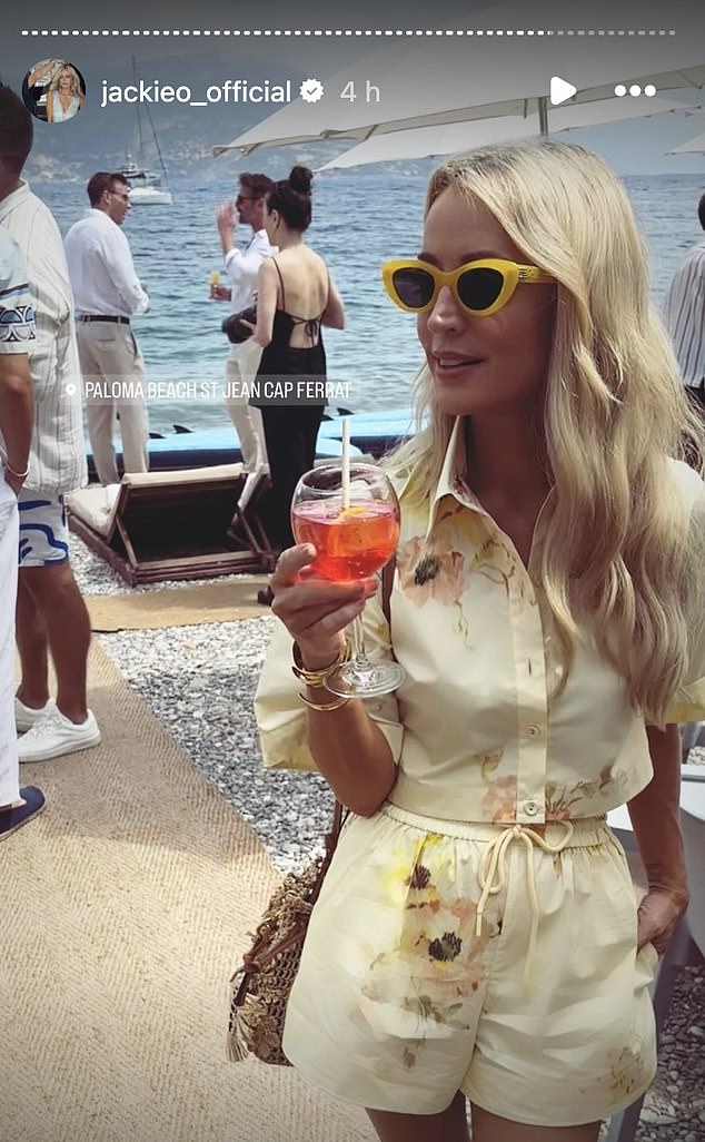 In a series of images shared on Instagram, the 49-year-old blonde beauty showed off her petite figure in yellow floral shorts as she danced with friends.