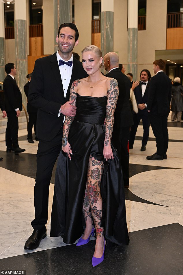 Georgie Purcell, a member of the Animal Justice League, took a risk with her dramatic black dress that showed off her tattoos.