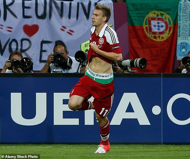 Nicklas Bendtner was fined £80,000 and banned for one competitive match after flashing his Paddy Power shorts during a goal celebration at Euro 2012