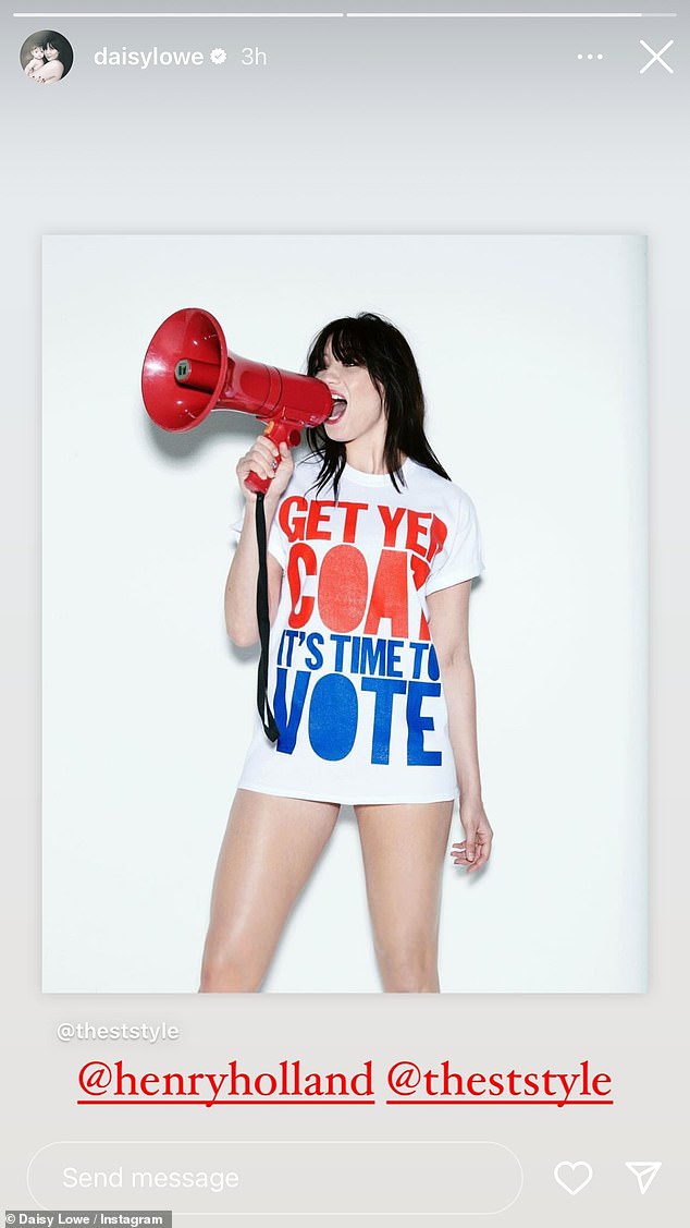 Model Daisy Lowe also shared a snap on social media as she encouraged people to vote.