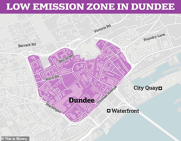 Dundee's LEZ is the first of four to come into force and began on 30 May. It runs through the city centre using the A991 inner ring road.