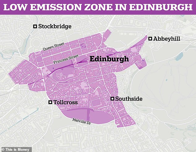 The Edinburgh LEZ came into force on 1 June and runs around Tollcross in the south to Palmerston Place in the west, along Queen Street in the New Town to Picardy Place, around Abbeyhill and up to Holyrood Road, along Pleasance in the east before returning along the Meadows to Tollcross.