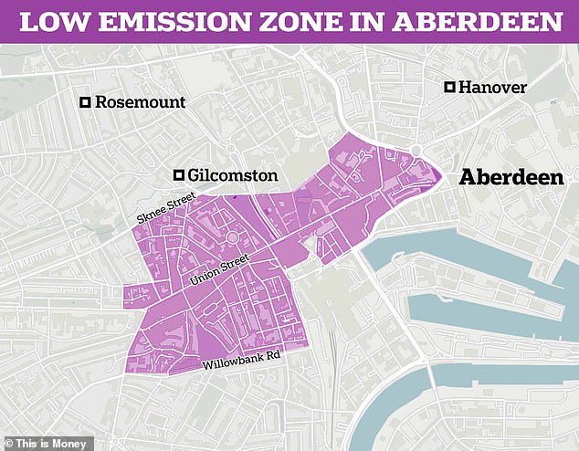 Aberdeen's low emission zone lies within the northern boundary of Skene Street, School Hill, Upper Kirkgate and Littlejohn Street; North Street and Commerce Street to the east; Virginia Street, Guild Street, College Street and Willowbank Road to the south; and Rose Street, Thistle Street; and Holborn Street to the west.