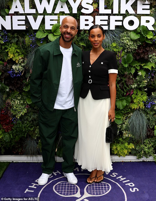 Rochelle looked incredibly chic in a chic black short-sleeved blouse, while Marvin dressed to impress in a £1,560 green Prada zip-up jacket and matching £910 trousers.