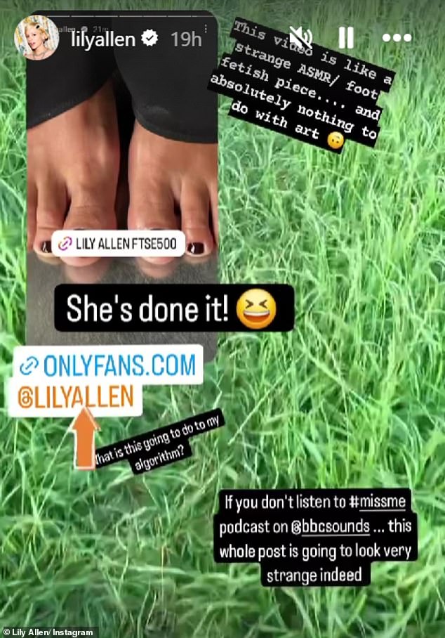 Sharing the news that she had officially launched her Only Fans on her Instagram Story, Lily posted the link to her page along with a photo of her painted toes.