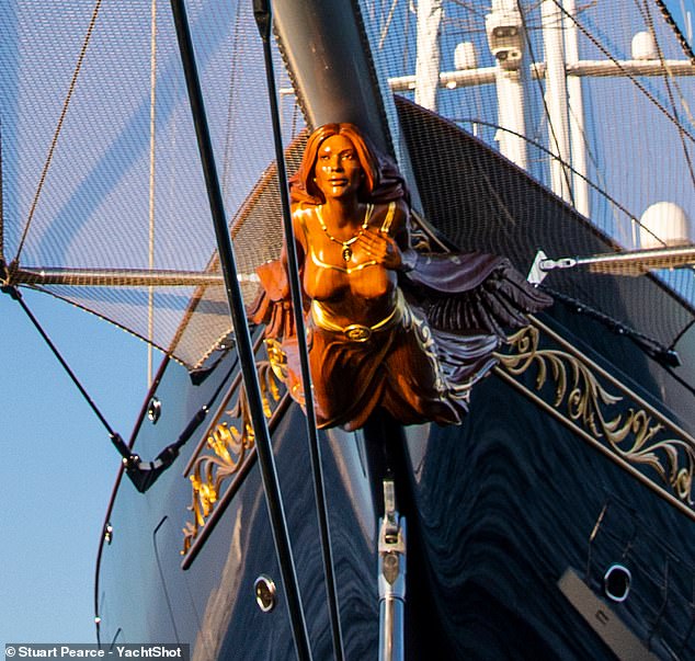 The Koru is the second largest sailing ship in the world with an elaborate carving of a woman.