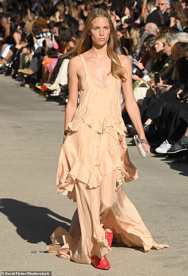 Stella McCartney's ruffled dress on her SS24 catwalk