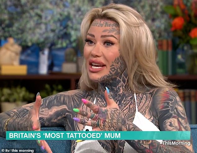 Britain's most tattooed woman Becky Holt, 35, from Cheshire, joined Ben Shephard and Cat Deeley on This Morning to discuss her body ink on Wednesday.