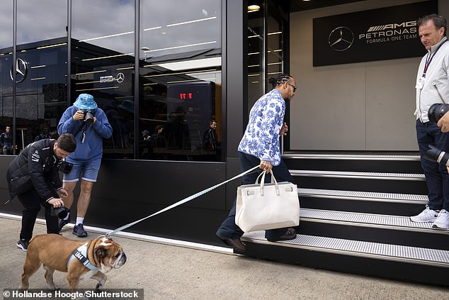 Lewis arrived in style with his pet.