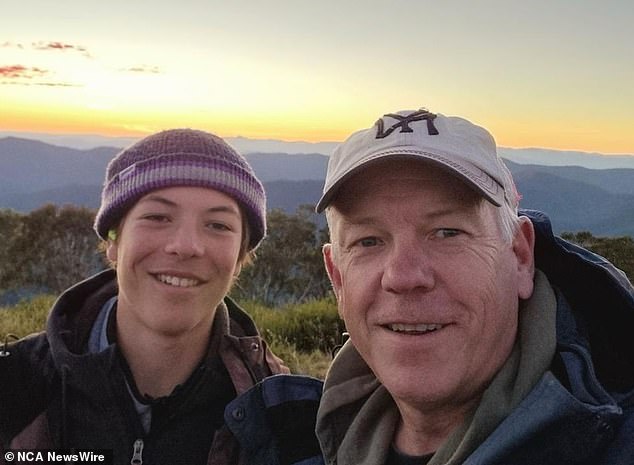 Charlie (pictured left) was waiting for a bus to go to the Schoolies celebrations in Victor Harbor when the tragedy occurred. He is pictured with his father, South Australian Police Commissioner Grant Stevens.