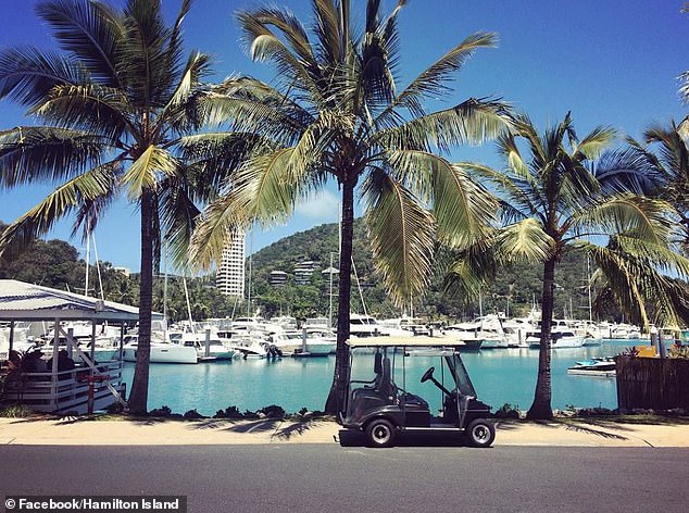 Guests at Hamilton Island often use golf carts to get around the island.