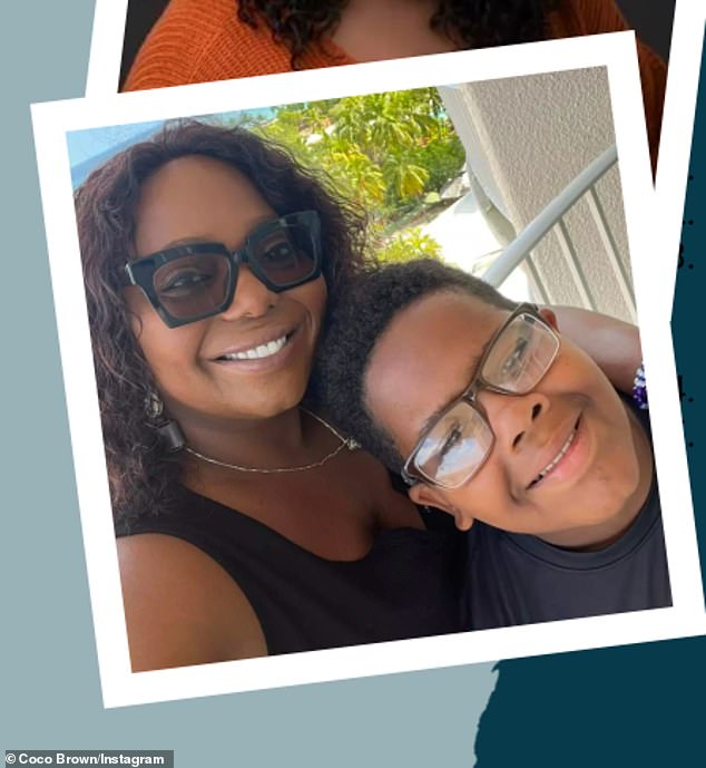 Actress Cocoa Brown and her 12-year-old son, pictured, escaped their burning home in Fayetteville, Georgia, in February. Sources say a candle was the cause