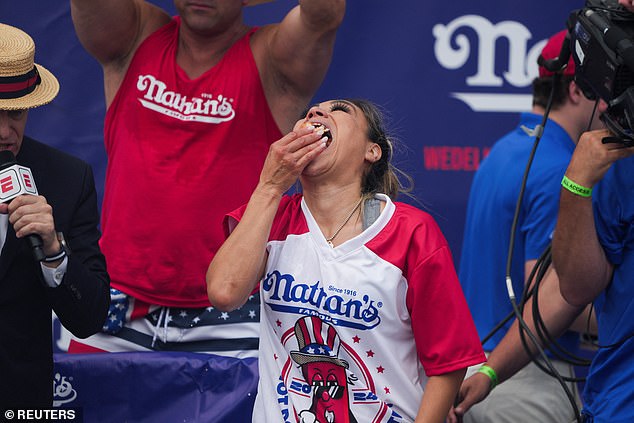 Miki Sudo set a new world record in the women's competition by eating 50 hot dogs in 10 minutes