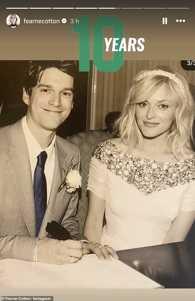 Fearne took to Instagram on Thursday to mark the milestone in their relationship with a sweet snap of the couple in their garden, sporting their outfits from their big day.