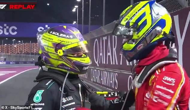 Hamilton congratulated Bearman as he got out of his car after the race in Jeddah in March.