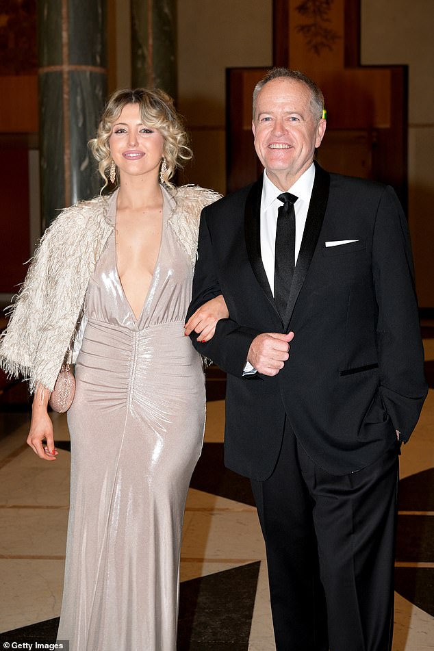 Shorten with his daughter Georgette at the Mid-Winter Ball on Wednesday night