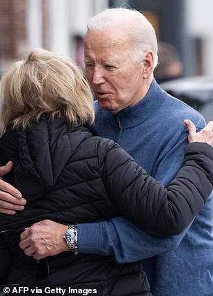 Joe Biden and Valerie Biden hug after lunch in Wilmington, Delaware, in February.