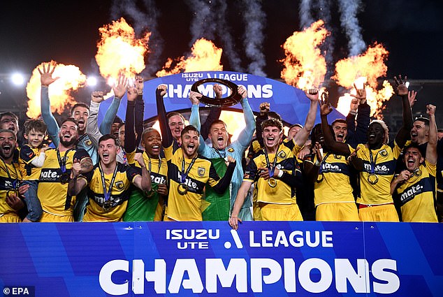 This comes after A-League clubs were informed this week that their share of the central distribution fund has been reduced to $530,000, down from $2 million this season (pictured, Central Coast Mariners after winning the Grand Final in May).