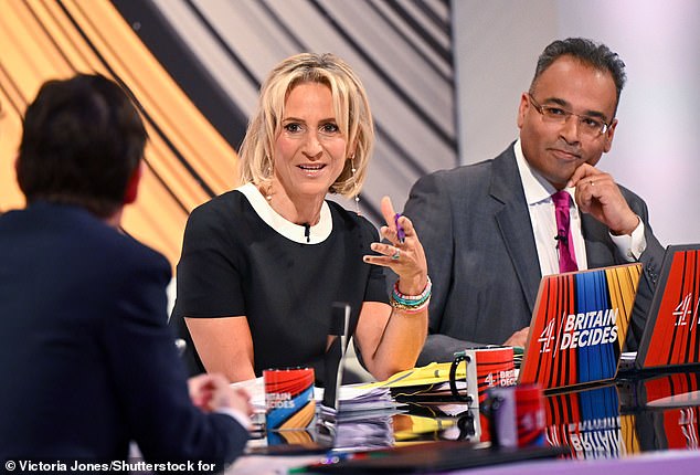 The confrontation on the show hosted by Emily Maitlis and Krishnan Guru-Murthy (both pictured) occurred just minutes after polls closed.