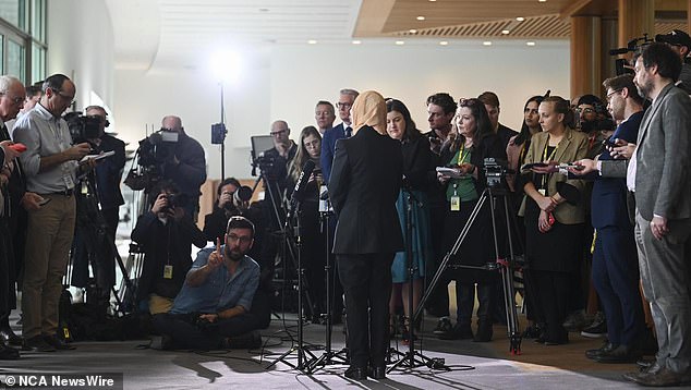 Senator Fatima Payman held a press conference at Parliament House in Canberra to announce her resignation. Photo: NewsWire / Martin Ollman