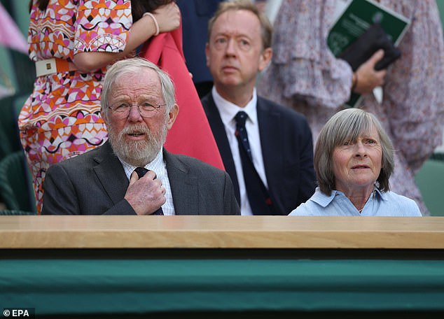 Esteemed travel writer Bill Bryson watched the tennis with his wife Cynthia Bryson from the Royal Box.