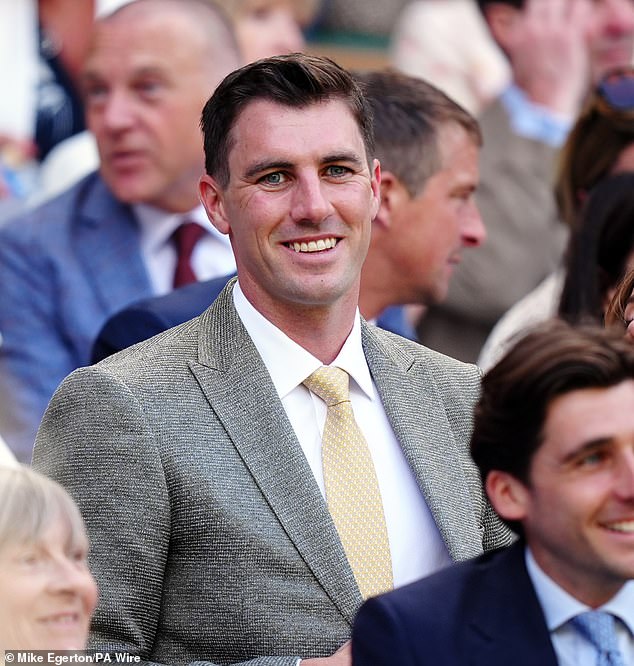 Australian cricketer Pat Cummins cut a dapper figure in a grey suit in the Royal Box on day four of Wimbledon.