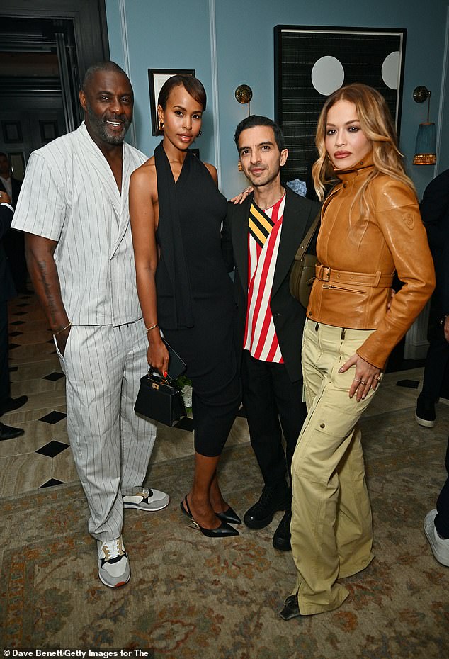 The retired tennis star, 37, was joined by a host of famous faces to celebrate her famous Centre Court win in 2004 (L-R: Idris Elba, Sabrina Elba, Imran Amed and Rita Ora)