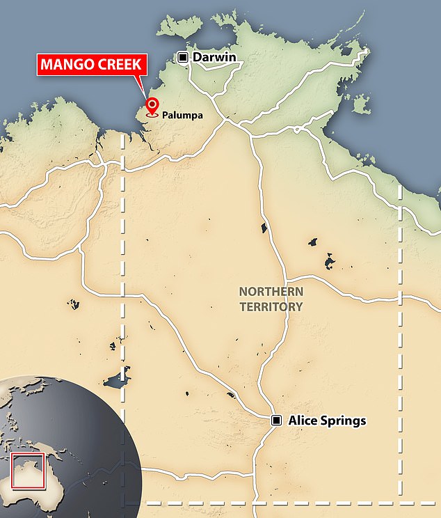 The girl was last seen swimming in Mango Creek in the remote community of Nganmarriyanga in the Northern Territory, 360km southwest of Darwin (map shown).