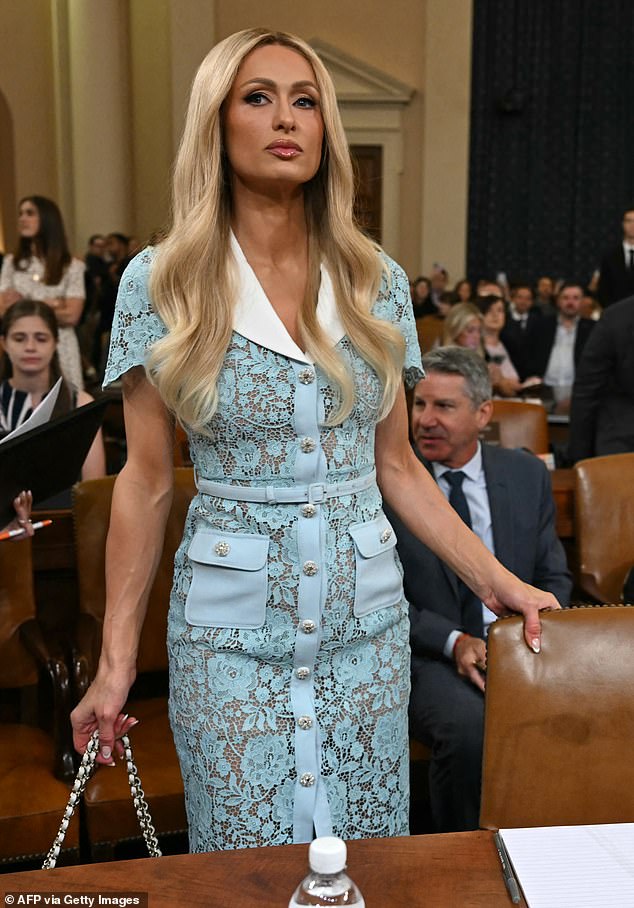 Paris Hilton changed her voice while contributing to a congressional panel focused on improving social protections for young people.