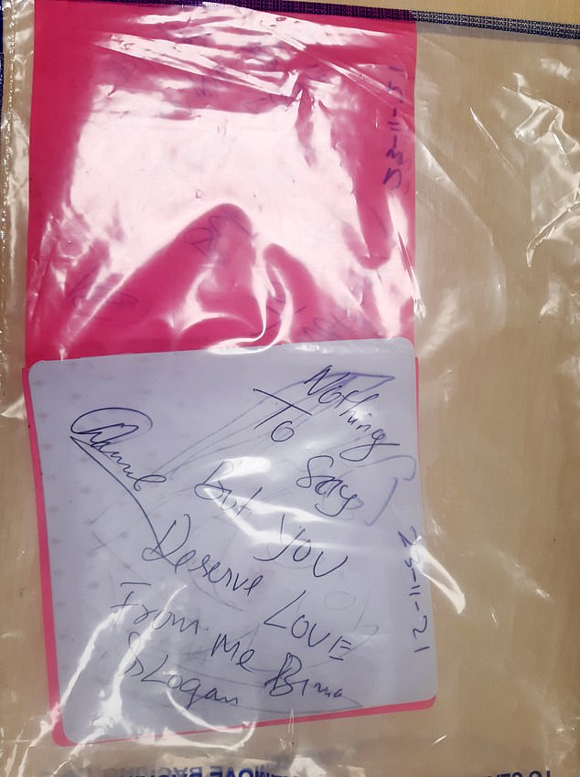 Magar, from Harrow, north-west London, turned up at Raducanu's home and left gifts on the porch, including some flowers with a written note (pictured).